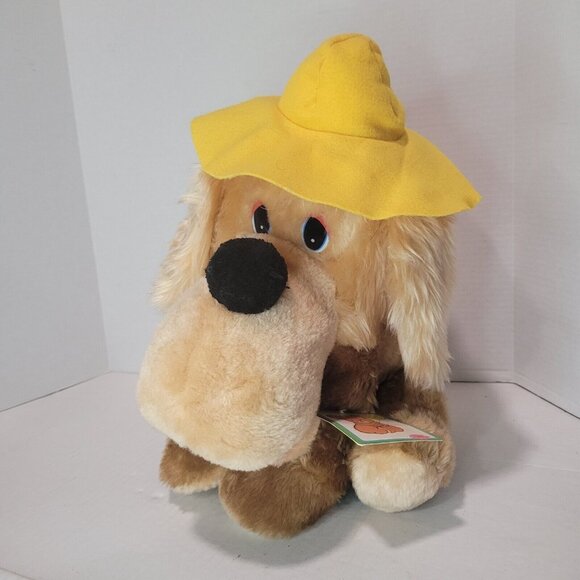 Union Toy Vtg 1982 Plush Puppy Dog Brown Tan Big Eye Yellow Hat Stuffed Animal - Picture 2 of 7